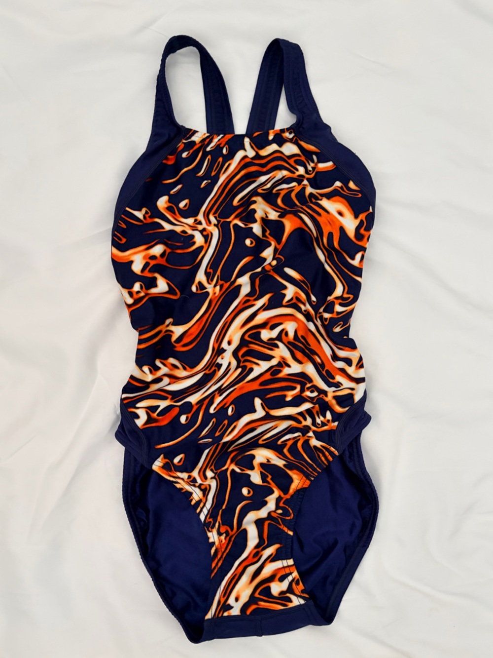 Speedo Navy and Orange Swirl One-Piece